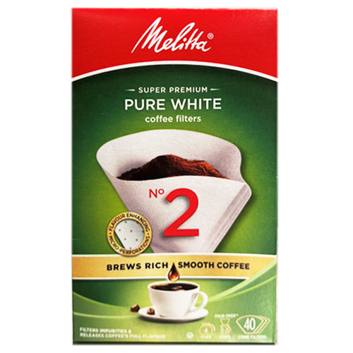 Melitta White Coffee Filters Cone Style #2, 40 Pack