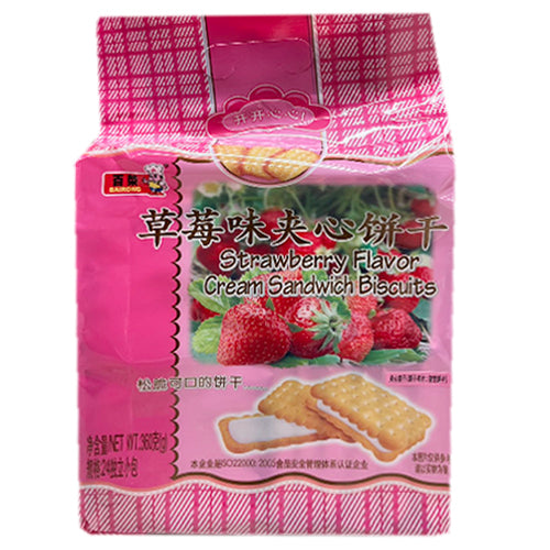 Bake not Fried Strawberry Flavor Cream Sandwich Biscuits 300g