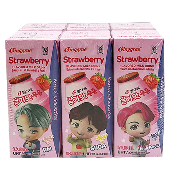 Binggrae TinyTAN BTS Strawberry Milk Drink 6*200 ml